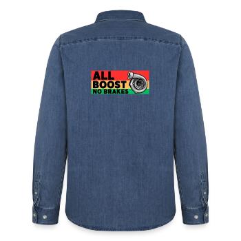 All Boost - keine Bremsen - Männer Jeanshemd Organic von Stanley/Stella - verwaschenes Mittelblau  - Hinten - AI Model Male 185 light (185cm)