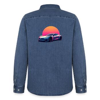 Elektrische Welle - Männer Jeanshemd Organic von Stanley/Stella - verwaschenes Mittelblau  - Hinten - AI Model Male 185 light (185cm)