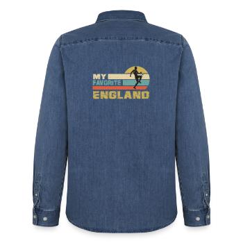 England Fußball Fussball Soccer 2022 - Männer Jeanshemd Organic von Stanley/Stella - verwaschenes Mittelblau  - Hinten - AI Model Male 185 light (185cm)