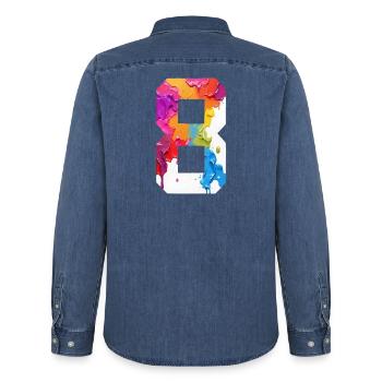 FARBIG NUMMER 8 BUNT 8. GEBURTSTAG - Männer Jeanshemd Organic von Stanley/Stella - verwaschenes Mittelblau  - Hinten - AI Model Male 185 light (185cm)
