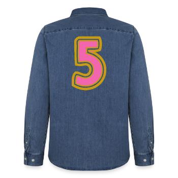 5. 5 ANS. 5e ANNIVERSAIRE. ANNIVERSAIRE 5 ANS - Chemise en denim homme bio Stanley/Stella - bleu moyen délavé  - Dos - AI Model Male 185 light (185cm)