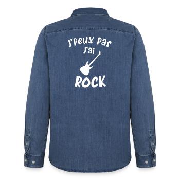 Je peux pas j'ai rock - Chemise en denim homme bio Stanley/Stella - bleu moyen délavé  - Dos - AI Model Male 185 light (185cm)