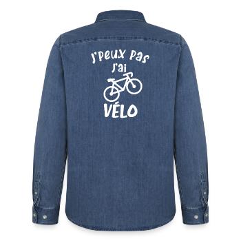 Je peux pas j'ai Vélo - Chemise en denim homme bio Stanley/Stella - bleu moyen délavé  - Dos - AI Model Male 185 light (185cm)