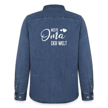 Beste Oma der Welt - Männer Jeanshemd Organic von Stanley/Stella - verwaschenes Mittelblau  - Hinten - AI Model Male 185 light (185cm)