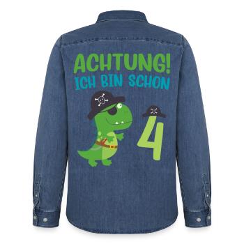 Ich bin 4 Jahre alt Dino Geburtstagsgeschenk - Männer Jeanshemd Organic von Stanley/Stella - verwaschenes Mittelblau  - Hinten - AI Model Male 185 light (185cm)