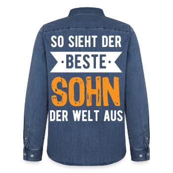 So sieht der beste Sohn der Welt aus - Männer Jeanshemd Organic von Stanley/Stella - verwaschenes Mittelblau  - Hinten - AI Model Male 185 light (185cm)