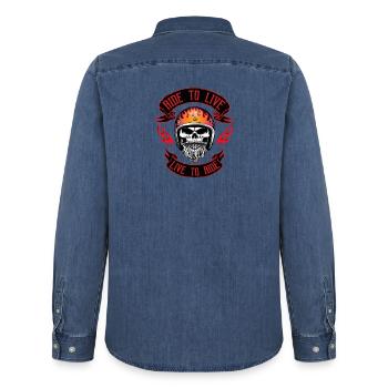 FAHREN SIE ZUM LEBEN - Männer Jeanshemd Organic von Stanley/Stella - verwaschenes Mittelblau  - Hinten - AI Model Male 185 light (185cm)