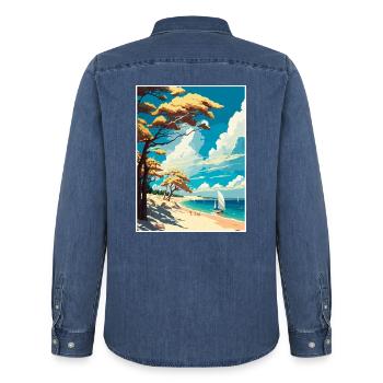 Rügeninsel Deutschland Vintage Reiseposter WPA Kunst - Männer Jeanshemd Organic von Stanley/Stella - verwaschenes Mittelblau  - Hinten - AI Model Male 185 light (185cm)