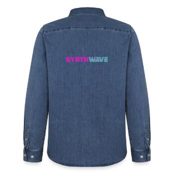 Synthwave - Men’s Organic Denim Shirt by Stanley/Stella - mid washy  - Back - AI Model Male 185 light (185cm)