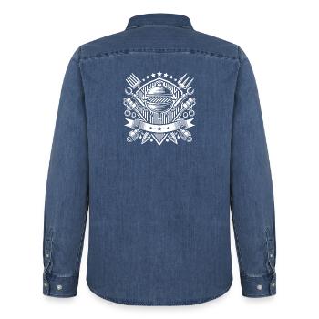 Logo du gril - Chemise en denim homme bio Stanley/Stella - bleu moyen délavé  - Dos - AI Model Male 185 light (185cm)