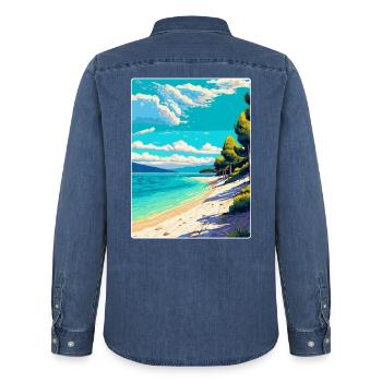 Zlatni Rat Strand Kroatien Vintage Reiseposter WPA - Männer Jeanshemd Organic von Stanley/Stella - verwaschenes Mittelblau  - Hinten - AI Model Male 185 light (185cm)
