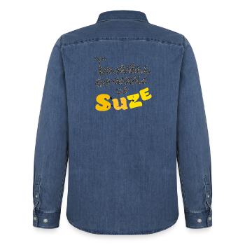 Suzee funny - Chemise en denim homme bio Stanley/Stella - bleu moyen délavé  - Dos - AI Model Male 185 light (185cm)