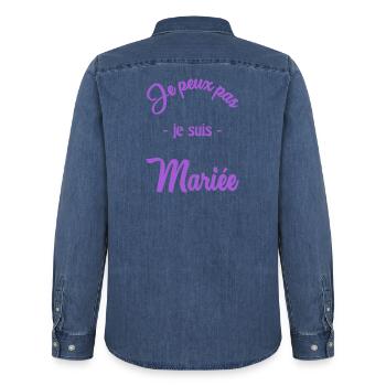 HOCHZEIT. PAAR. ICH HABE GERADE GEHEIRATET. Junggesellinnenabschied - Männer Jeanshemd Organic von Stanley/Stella - verwaschenes Mittelblau  - Hinten - AI Model Male 185 light (185cm)