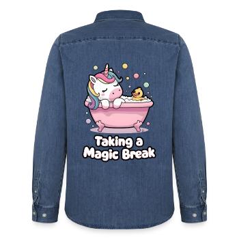Taking A Magic Break - Men’s Organic Denim Shirt by Stanley/Stella - mid washy  - Back - AI Model Male 185 light (185cm)