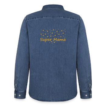 Super Mama - Männer Jeanshemd Organic von Stanley/Stella - verwaschenes Mittelblau  - Hinten - AI Model Male 185 light (185cm)