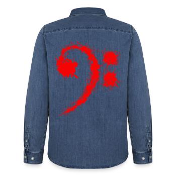Bass Clef Red - Lustiges Musikliebhabergeschenk - Männer Jeanshemd Organic von Stanley/Stella - verwaschenes Mittelblau  - Hinten - AI Model Male 185 light (185cm)