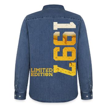 BIÈRE ÉDITION LIMITÉE 1997 29E ANNIVERSAIRE - Chemise en denim homme bio Stanley/Stella - bleu moyen délavé  - Dos - AI Model Male 185 light (185cm)
