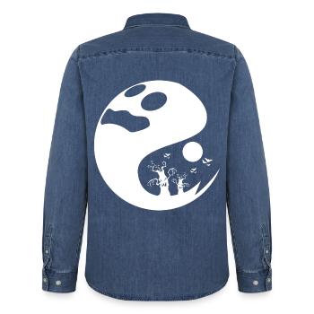 Geist Halloween Outfit Geisterstunde Geister - Männer Jeanshemd Organic von Stanley/Stella - verwaschenes Mittelblau  - Hinten - AI Model Male 185 light (185cm)