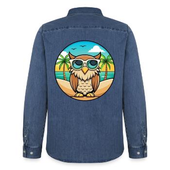 Eule Lustige Cartoon Sommer Strand Sonnenbrille Aufkleber - Männer Jeanshemd Organic von Stanley/Stella - verwaschenes Mittelblau  - Hinten - AI Model Male 185 light (185cm)