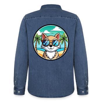 Schneeschuh Katze Rasse Cartoon Sonnenbrille Strand - Männer Jeanshemd Organic von Stanley/Stella - verwaschenes Mittelblau  - Hinten - AI Model Male 185 light (185cm)