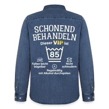 85. Geburtstag Schonend Behandeln 85 VIP ist 85 - Männer Jeanshemd Organic von Stanley/Stella - verwaschenes Mittelblau  - Hinten - AI Model Male 185 light (185cm)