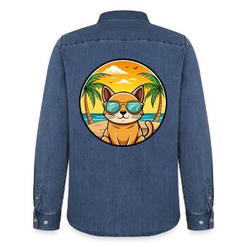 Burmaische Katze Rasse Cartoon Sonnenbrille Strand - Männer Jeanshemd Organic von Stanley/Stella - verwaschenes Mittelblau  - Hinten - AI Model Male 185 light (185cm)