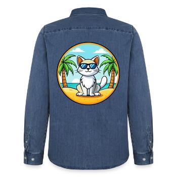 Türkische Van Katze Rasse Cartoon Sonnenbrille Strand - Männer Jeanshemd Organic von Stanley/Stella - verwaschenes Mittelblau  - Hinten - AI Model Male 185 light (185cm)