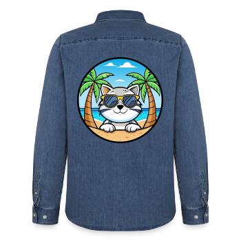Schneeschuh Katze Rasse Cartoon Sonnenbrille Strand - Männer Jeanshemd Organic von Stanley/Stella - verwaschenes Mittelblau  - Hinten - AI Model Male 185 light (185cm)
