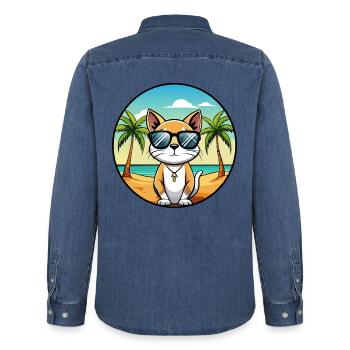 Siamesische Kurzhaarkatze Rasse Cartoon Sonnenbrille Strand - Männer Jeanshemd Organic von Stanley/Stella - verwaschenes Mittelblau  - Hinten - AI Model Male 185 light (185cm)