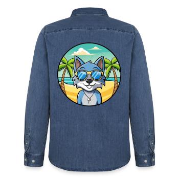 Russische blaue Katzenrasse Cartoon Sonnenbrille Strand - Männer Jeanshemd Organic von Stanley/Stella - verwaschenes Mittelblau  - Hinten - AI Model Male 185 light (185cm)