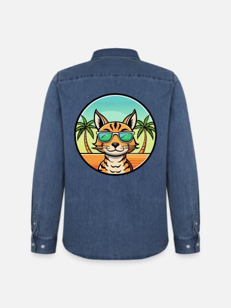 Ocicat Breed Cartoon Sunglasses Beach - Men’s Organic Denim Shirt by Stanley/Stella - mid washy 