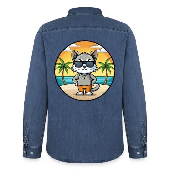 Javanische Katzenrasse Cartoon Sonnenbrille Strand - Männer Jeanshemd Organic von Stanley/Stella - verwaschenes Mittelblau  - Hinten - AI Model Male 185 light (185cm)