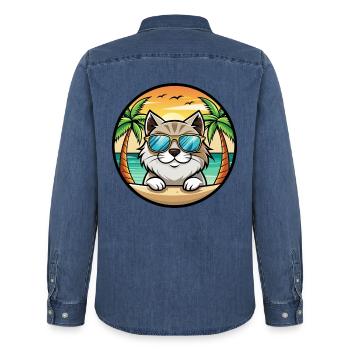 Himalaya-Katzenrasse Cartoon-Sonnenbrille Strand - Männer Jeanshemd Organic von Stanley/Stella - verwaschenes Mittelblau  - Hinten - AI Model Male 185 light (185cm)
