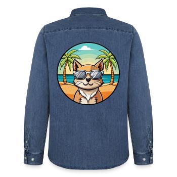Européen Birman Race Dessin Animé Lunettes De Soleil Plage - Chemise en denim homme bio Stanley/Stella - bleu moyen délavé  - Dos - AI Model Male 185 light (185cm)
