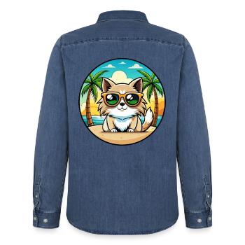 Birma Katzenrasse Cartoon Sonnenbrille Strand - Männer Jeanshemd Organic von Stanley/Stella - verwaschenes Mittelblau  - Hinten - AI Model Male 185 light (185cm)