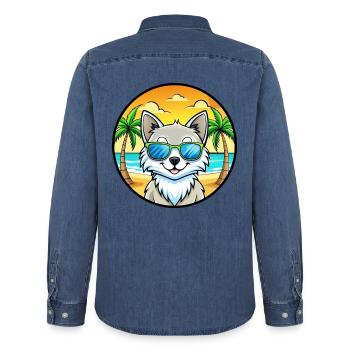 Lunettes de soleil de plage de race de chat angora turc - Chemise en denim homme bio Stanley/Stella - bleu moyen délavé  - Dos - AI Model Male 185 light (185cm)