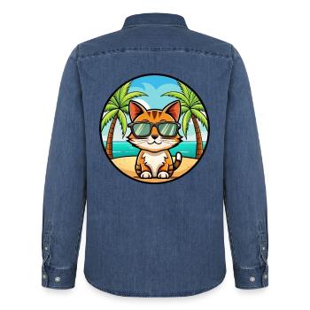 Somali Kurzhaar Katze Rasse Cartoon Sonnenbrille Strand - Männer Jeanshemd Organic von Stanley/Stella - verwaschenes Mittelblau  - Hinten - AI Model Male 185 light (185cm)