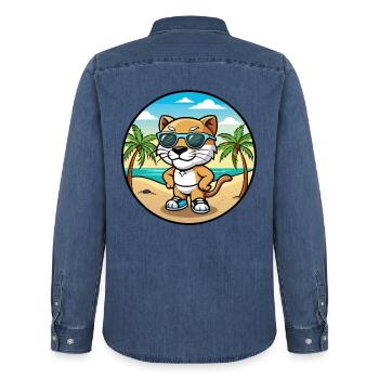 Baby Katze Rasse Cartoon Sonnenbrille Strand - Männer Jeanshemd Organic von Stanley/Stella - verwaschenes Mittelblau  - Hinten - AI Model Male 185 light (185cm)