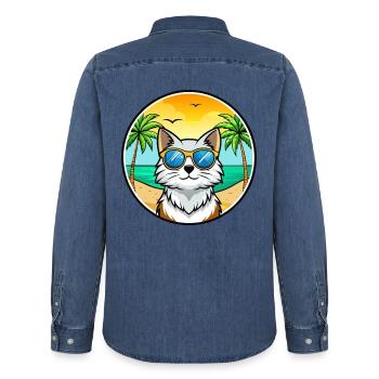 Norwegische Waldkatze Rasse Cartoon Sonnenbrille Strand - Männer Jeanshemd Organic von Stanley/Stella - verwaschenes Mittelblau  - Hinten - AI Model Male 185 light (185cm)