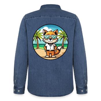 Javanische Katzenrasse Cartoon Sonnenbrille Strand - Männer Jeanshemd Organic von Stanley/Stella - verwaschenes Mittelblau  - Hinten - AI Model Male 185 light (185cm)