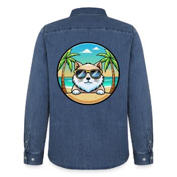 Himalaya-Katzenrasse Cartoon-Sonnenbrille Strand - Männer Jeanshemd Organic von Stanley/Stella - verwaschenes Mittelblau  - Hinten - AI Model Male 185 light (185cm)
