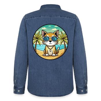 Européen Birman Race Dessin Animé Lunettes De Soleil Plage - Chemise en denim homme bio Stanley/Stella - bleu moyen délavé  - Dos - AI Model Male 185 light (185cm)