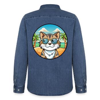 Verdünnte Kattunkatzenrasse Cartoon Sonnenbrille Strand - Männer Jeanshemd Organic von Stanley/Stella - verwaschenes Mittelblau  - Hinten - AI Model Male 185 light (185cm)