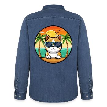 Burmesische Katzenrasse Cartoon Sonnenbrille Strand - Männer Jeanshemd Organic von Stanley/Stella - verwaschenes Mittelblau  - Hinten - AI Model Male 185 light (185cm)