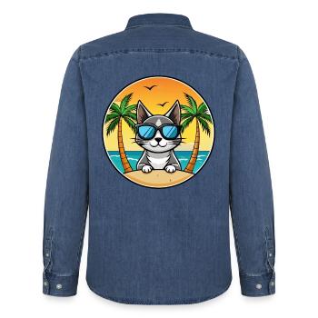 Bombay Cat Breed Cartoon Lunettes de soleil Beach - Chemise en denim homme bio Stanley/Stella - bleu moyen délavé  - Dos - AI Model Male 185 light (185cm)