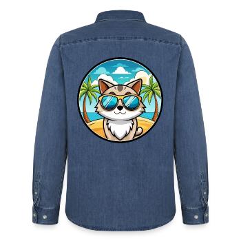 Birma Katzenrasse Cartoon Sonnenbrille Strand - Männer Jeanshemd Organic von Stanley/Stella - verwaschenes Mittelblau  - Hinten - AI Model Male 185 light (185cm)