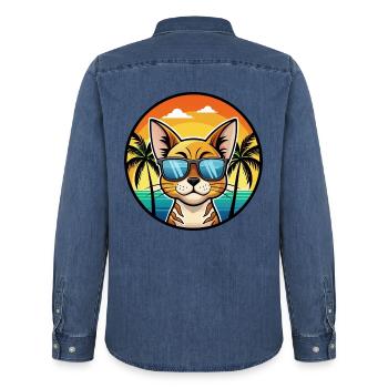Abessinische Katzenrasse Cartoon Sonnenbrille Strand - Männer Jeanshemd Organic von Stanley/Stella - verwaschenes Mittelblau  - Hinten - AI Model Male 185 light (185cm)