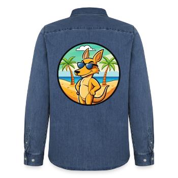 Känguru Lustige Cartoon Sommer Strand Sonnenbrille - Männer Jeanshemd Organic von Stanley/Stella - verwaschenes Mittelblau  - Hinten - AI Model Male 185 light (185cm)