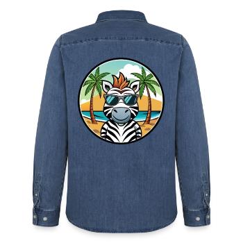 Zebra Lustige Cartoon Sommer Strand Sonnenbrille Cool - Männer Jeanshemd Organic von Stanley/Stella - verwaschenes Mittelblau  - Hinten - AI Model Male 185 light (185cm)