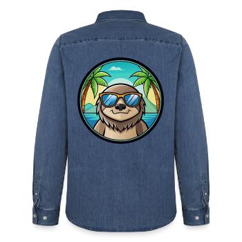 Faultier Lustige Cartoon Sommer Strand Sonnenbrille Cool - Männer Jeanshemd Organic von Stanley/Stella - verwaschenes Mittelblau  - Hinten - AI Model Male 185 light (185cm)
